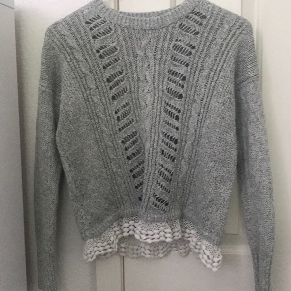 Grey knit Abercrombie Kids sweater with lace.